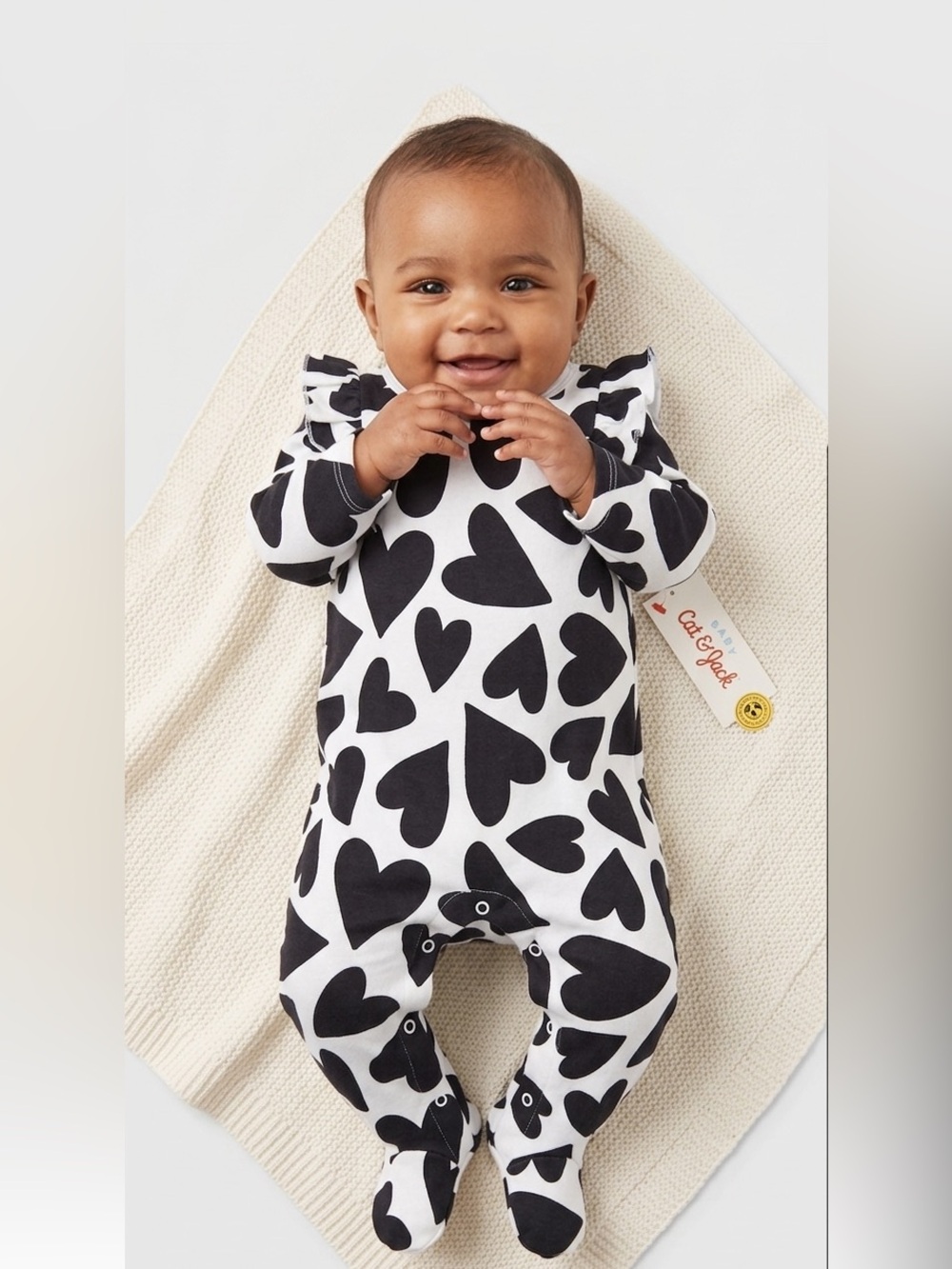 Cat & Jack Black Heart Patterned Baby Romper